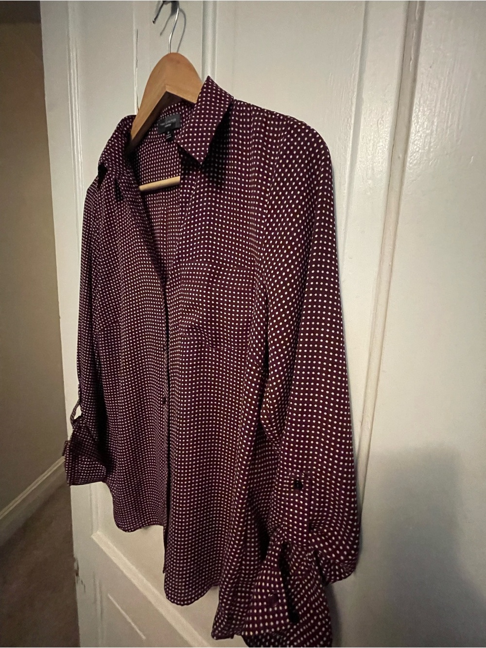 The Limited Women's Burgundy Dot Button-Up Blouse-M - Picture 7 of 14